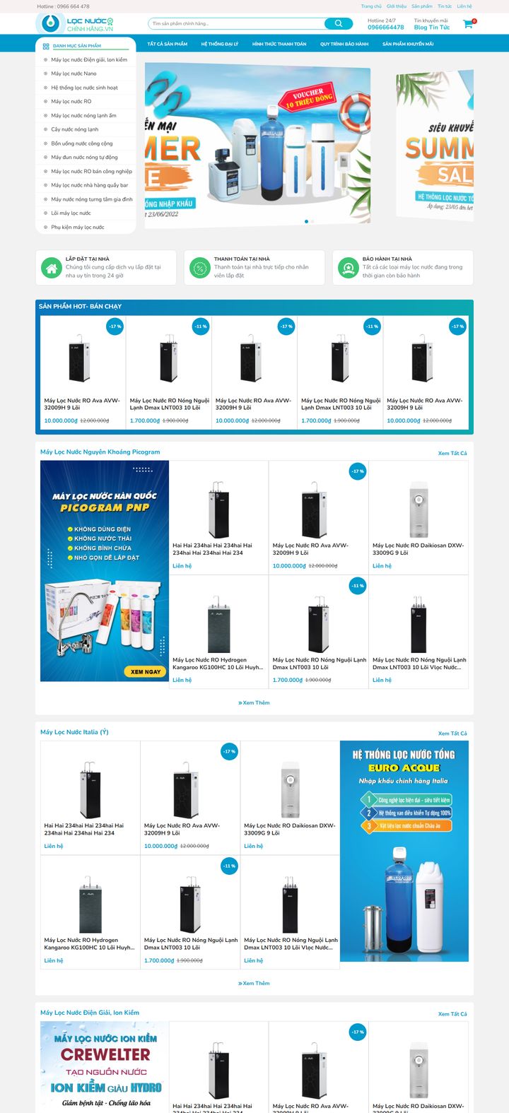 Giao diện website cholocnuoc.com